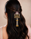 Oxidized Peacock Motif Hair Brooch with Tassels