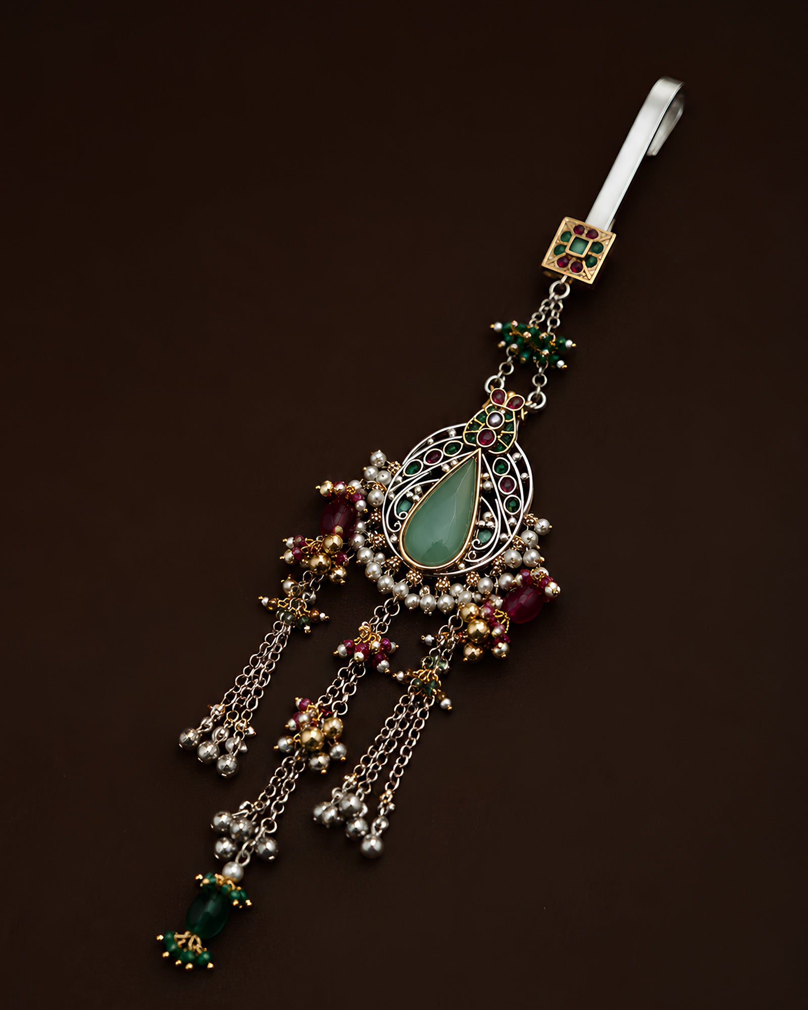 Oxidized Sage Mint Medallion & Chain Tassel Chabi Chhalla