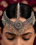 Oxidized Silver Concentric Medallion & Kemp-Accented Matha Patti