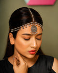 Oxidized Silver Concentric Sunburst Medallion & Ghungroo Matha Patti