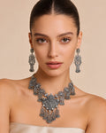 Oxidized Silver Floral & Shield Statement Necklace