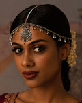 Oxidized Silver Floral Medallion & Ghungroo-Droplet Matha Patti