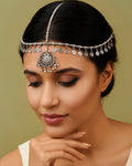 Oxidized Silver Floral Medallion & Spiral Coin Matha Patti