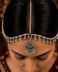 Oxidized Silver Geometric Mirror & Ghungroo-Droplet Matha Patti