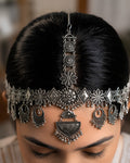 Oxidized Silver Lotus Shield & Geometric Floral Matha Patti