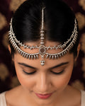 Oxidized Silver Multi-Layered Mirror & Spike-Fringed Matha Patti