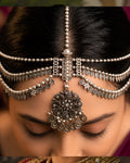 Oxidized Silver Ornate Paisley Bloom & Multi-Layered Leaf Matha Patti