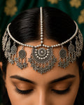 Oxidized Spiral & Floral-Fringed Matha Patti