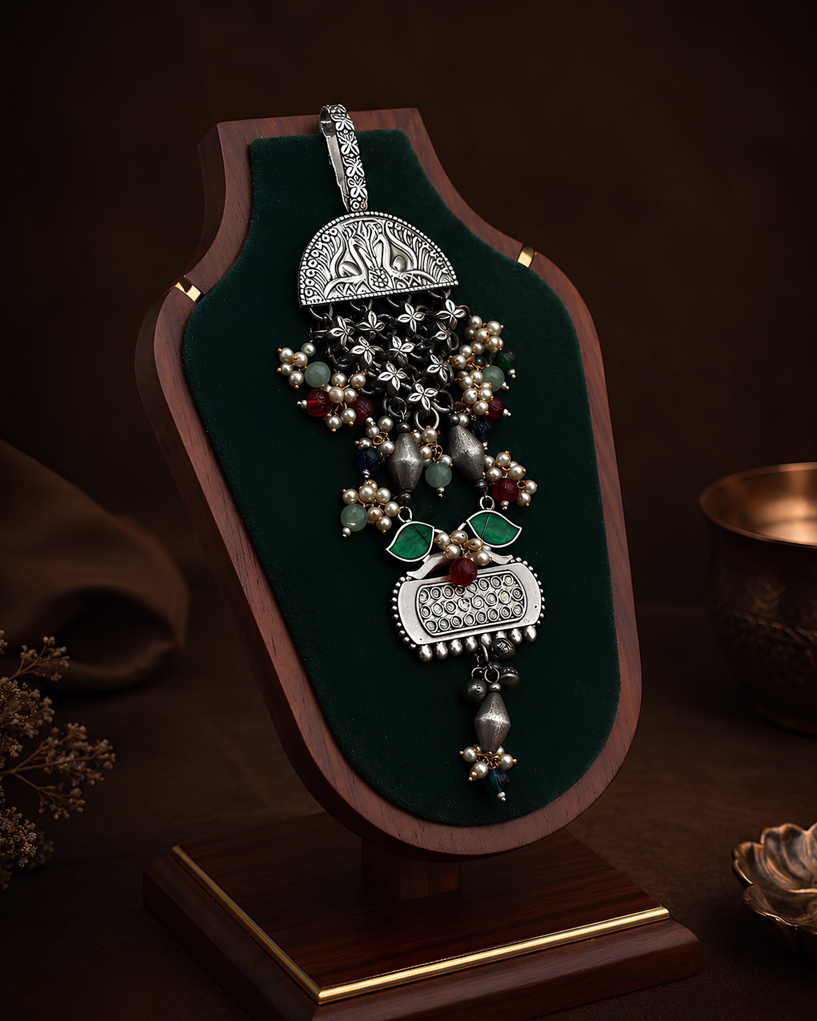 Oxidized Twin Peacock Floral Chabi Chhalla