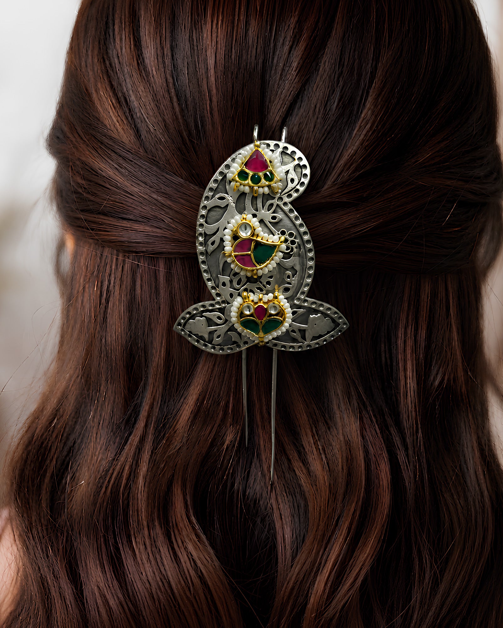 Paisley Motif Gemstone Hair Pin