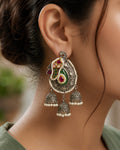 Paisley Motif Pearl-Accented Jhumka Earrings