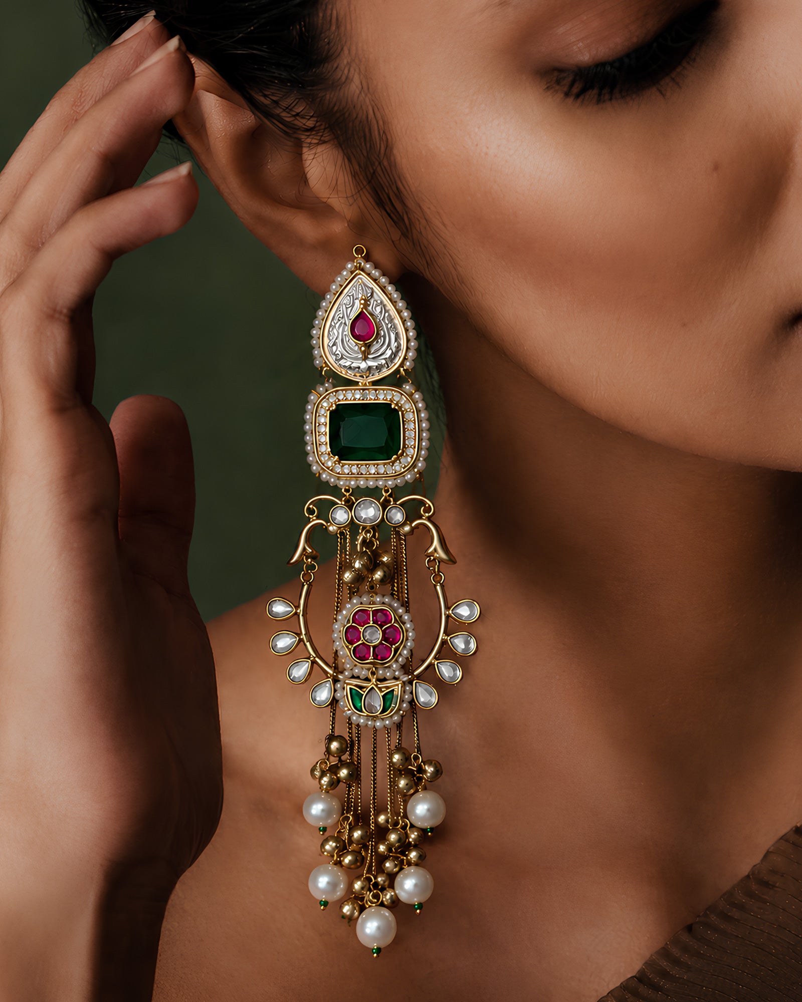 Pashmina Emrald Pearl Kashmiri Earrings