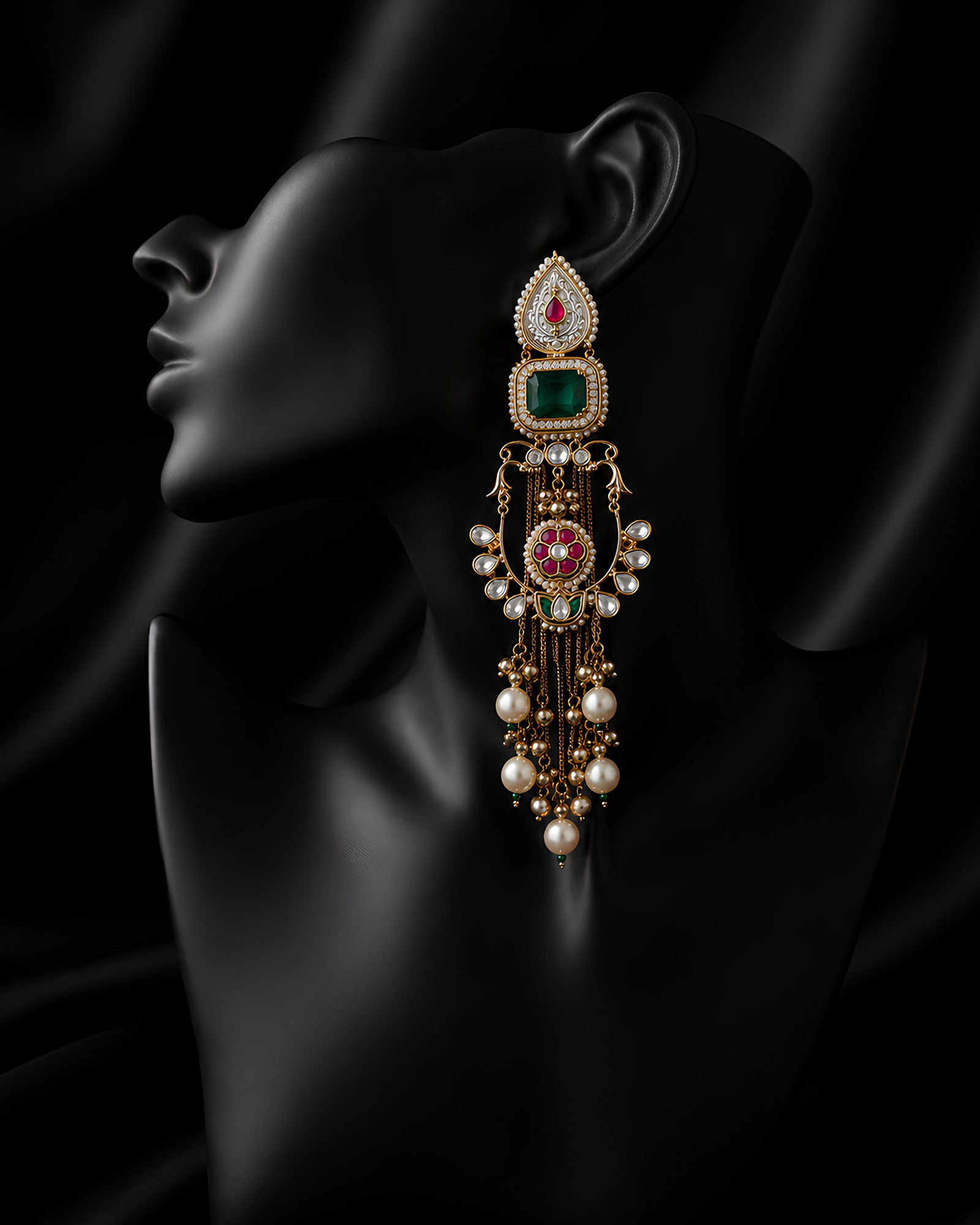 Pashmina Emrald Pearl Kashmiri Earrings