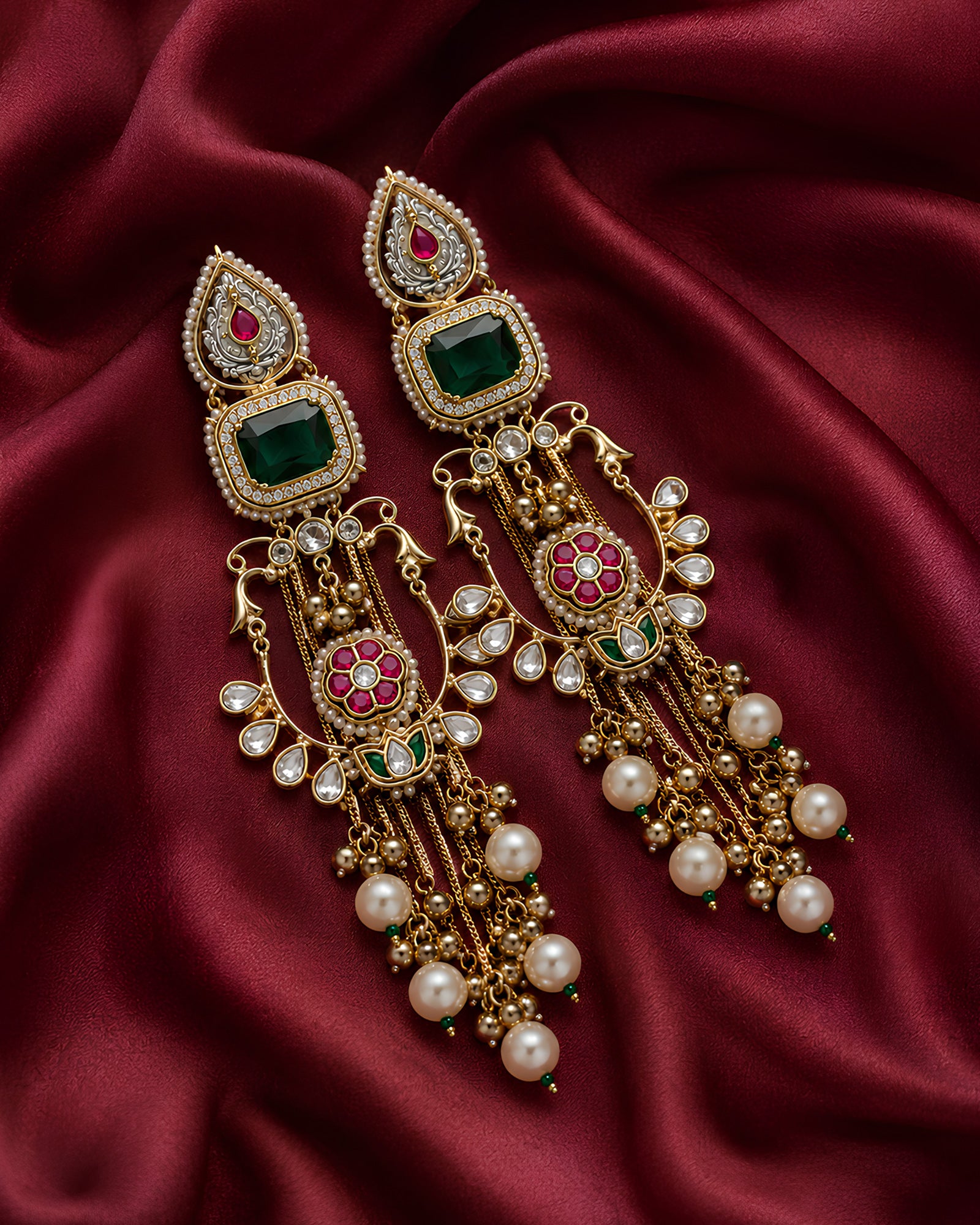 Pashmina Emrald Pearl Kashmiri Earrings