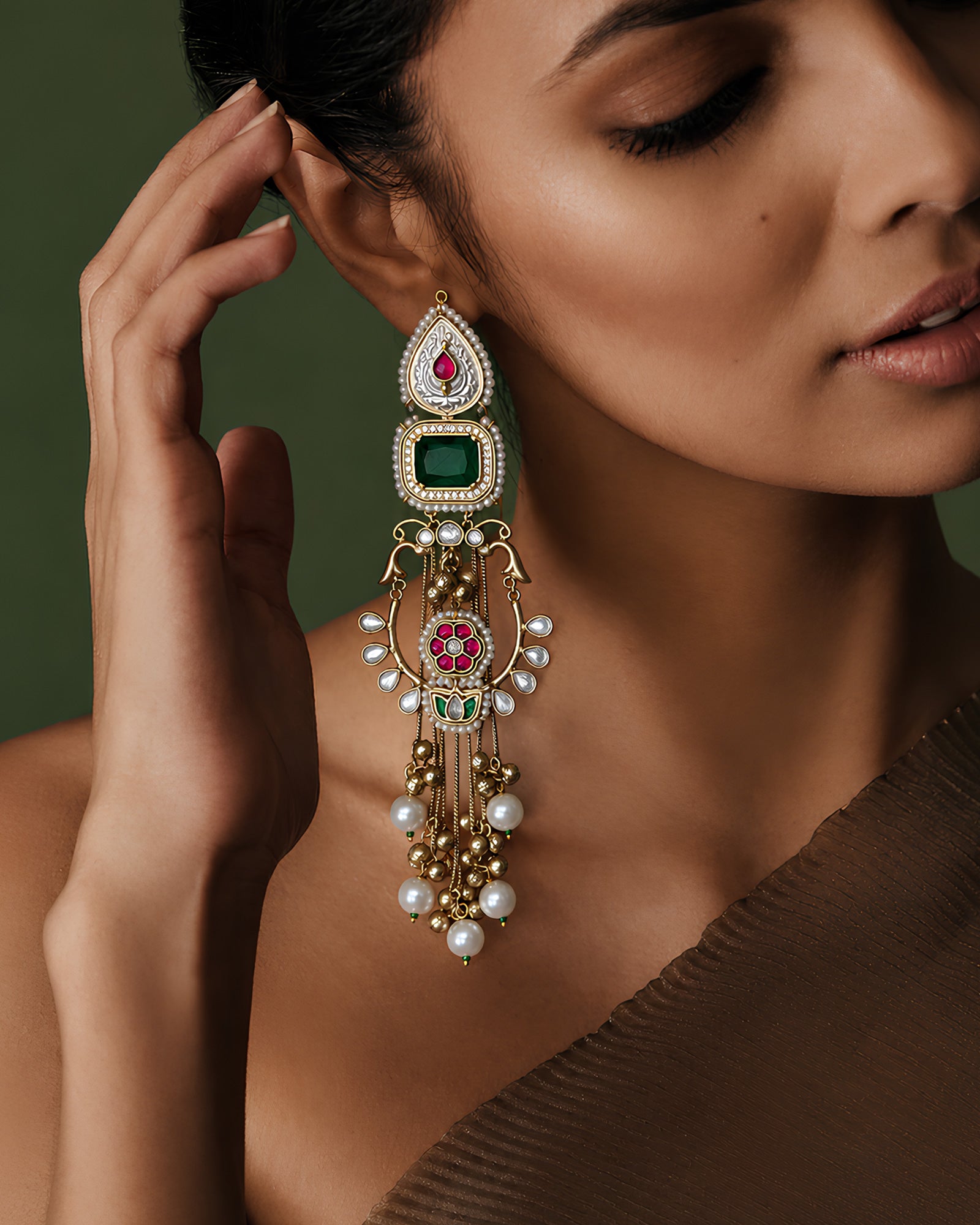 Pashmina Emrald Pearl Kashmiri Earrings