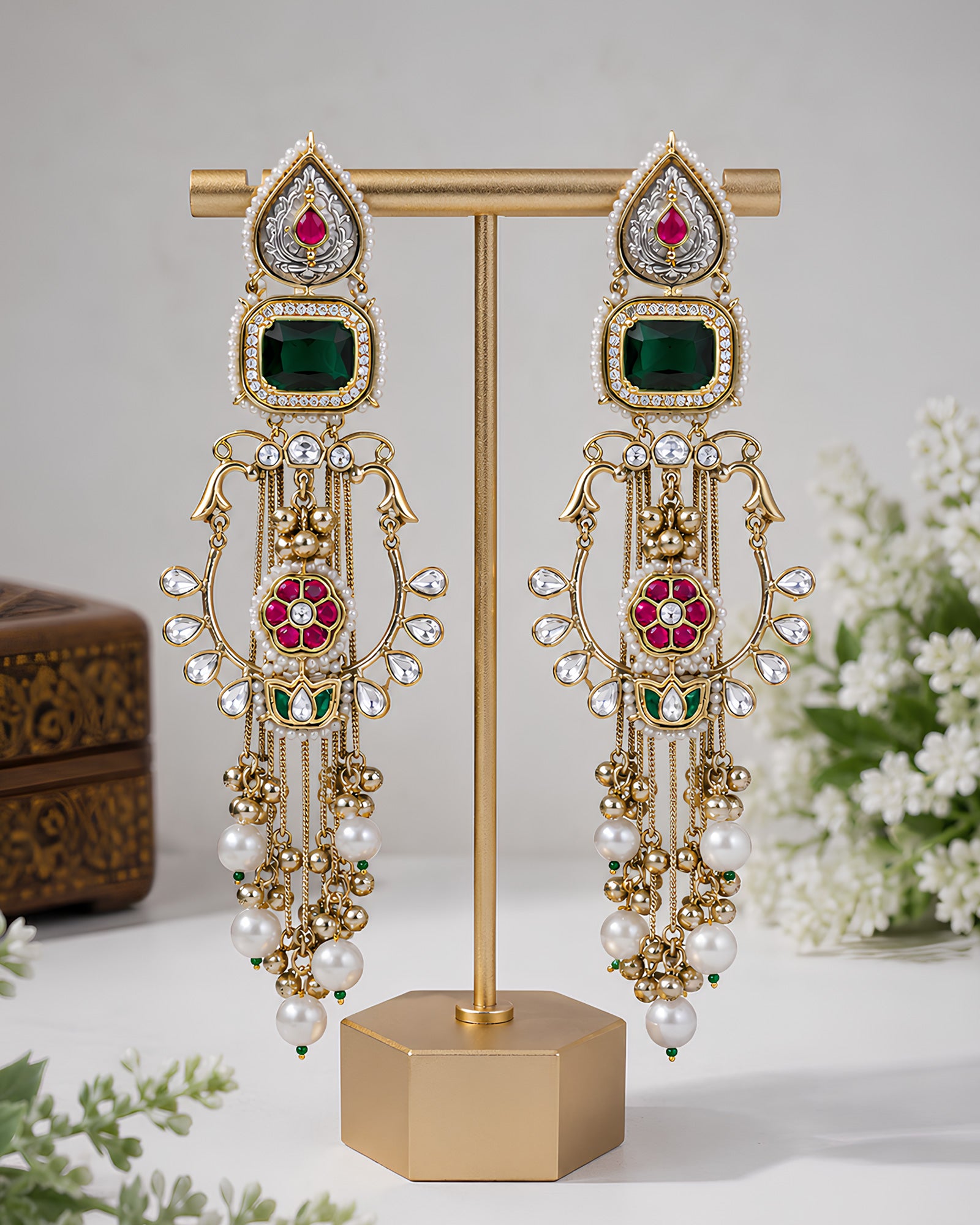 Pashmina Emrald Pearl Kashmiri Earrings