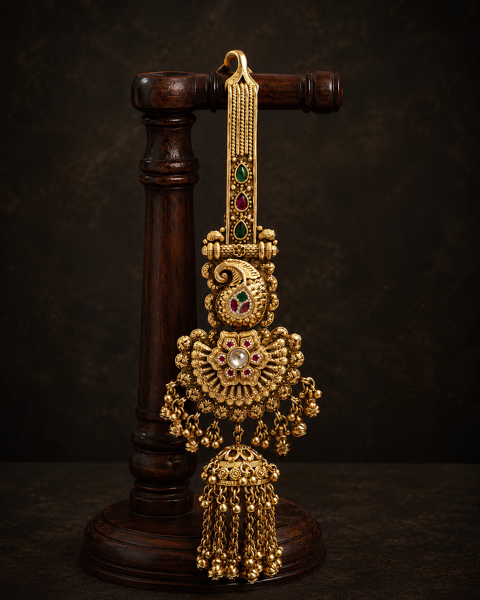 Peacock Motif & Jhumka Gold-Plated Judapin