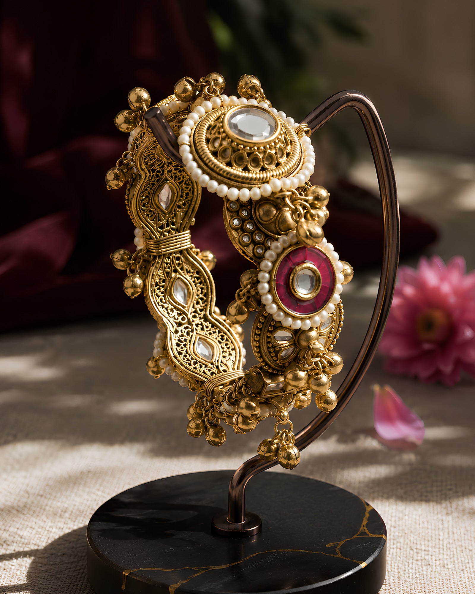 Pearl-Accented Kundan & Meenakari Kada