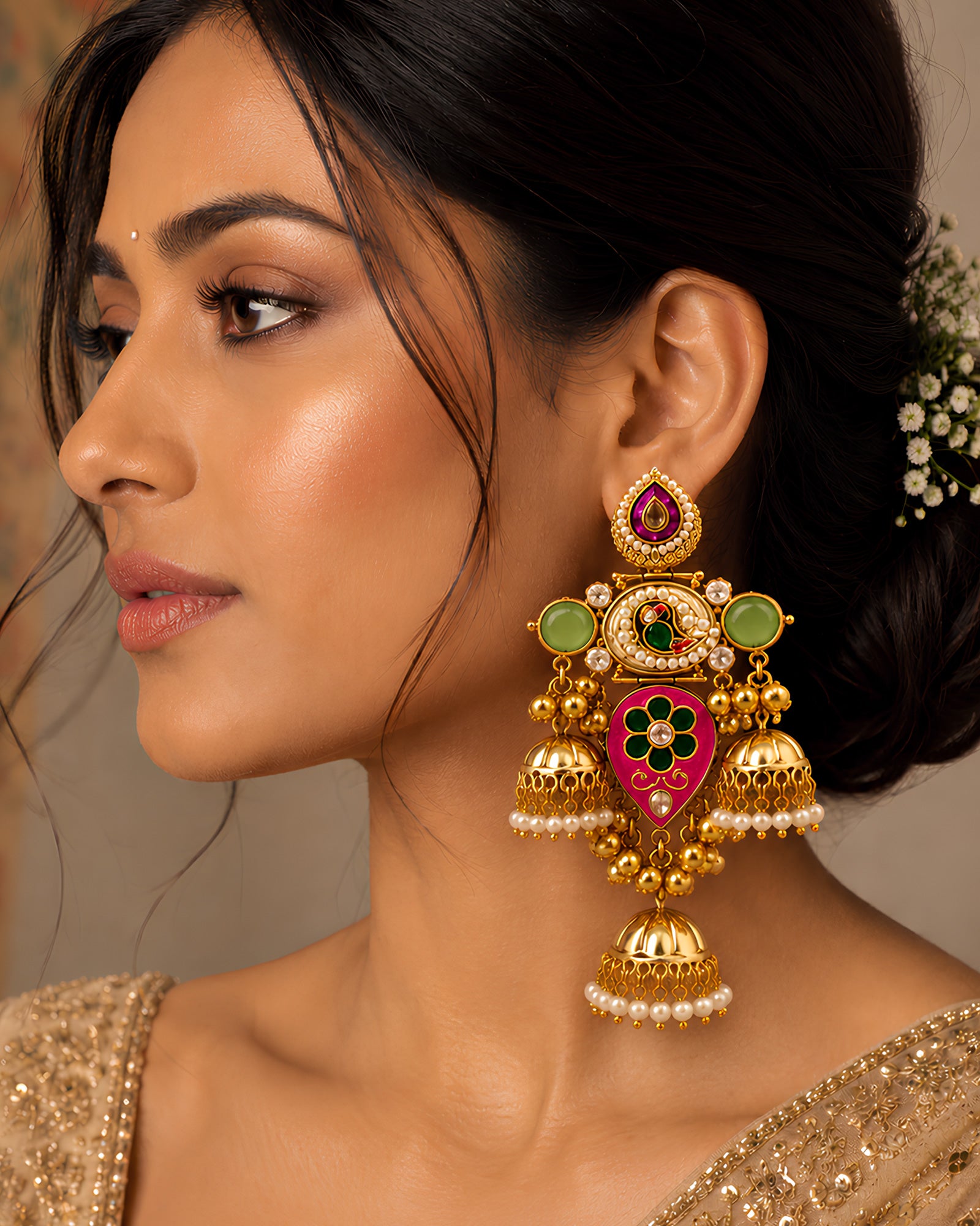 Pearl Blossom Kashmiri Earrings
