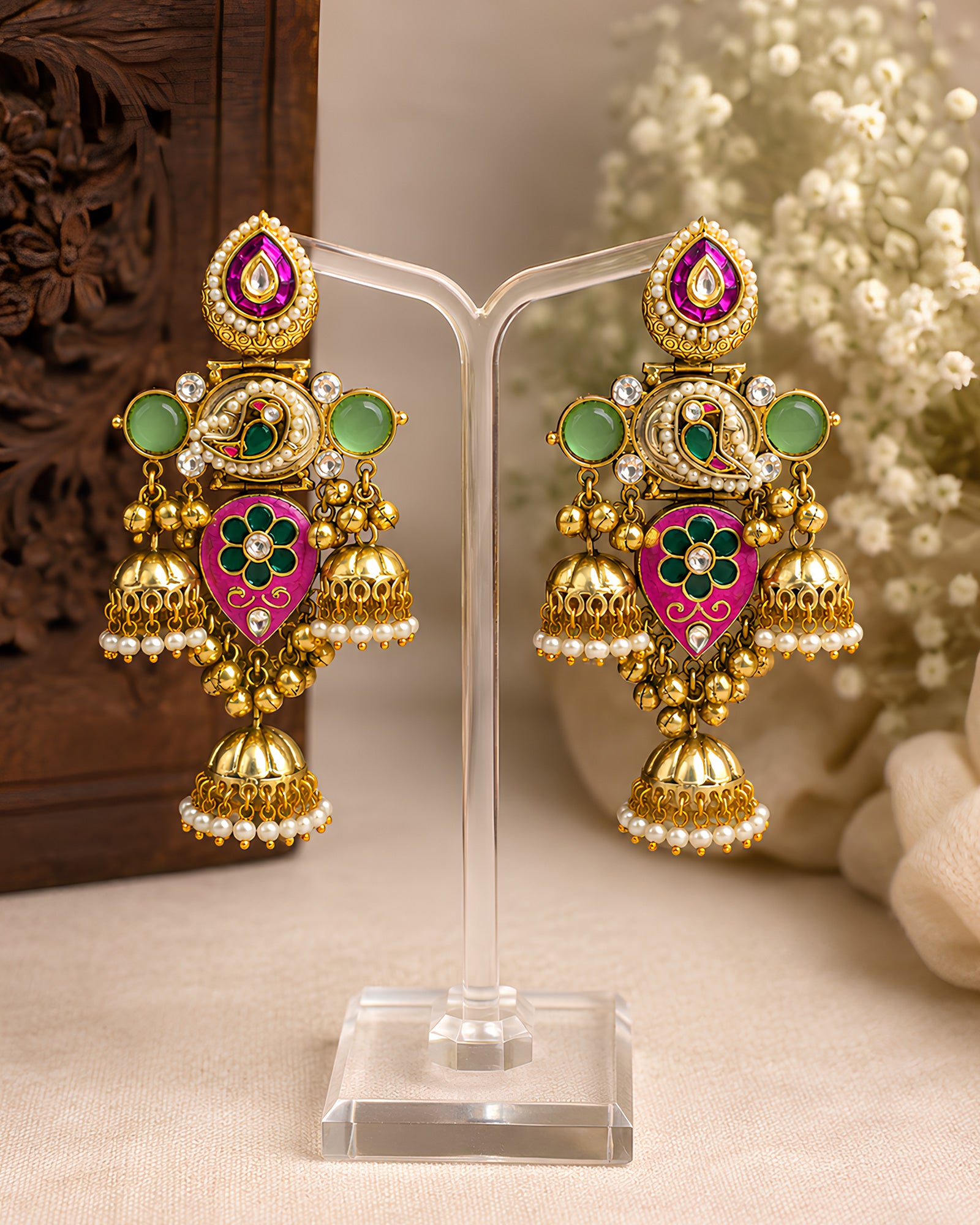Pearl Blossom Kashmiri Earrings