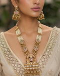 Pearl-Strand & Lotus Pendant Long Necklace Set