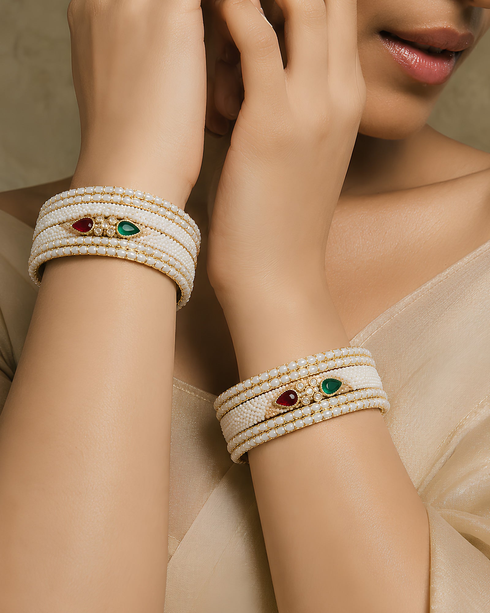 Pearl-Wrapped Multi-Layer Kundan Bangles