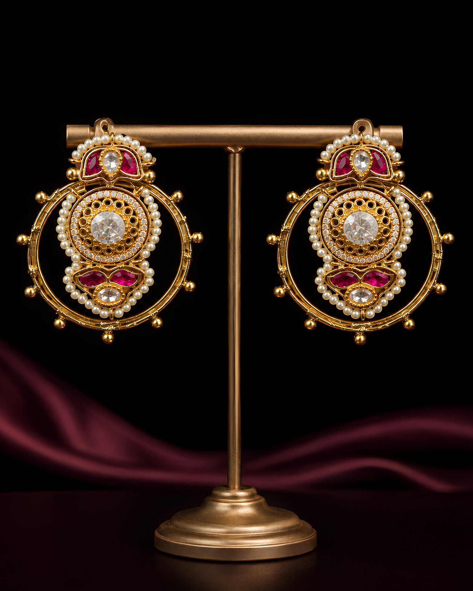 Polki & Ruby Encircled Hoop Earrings