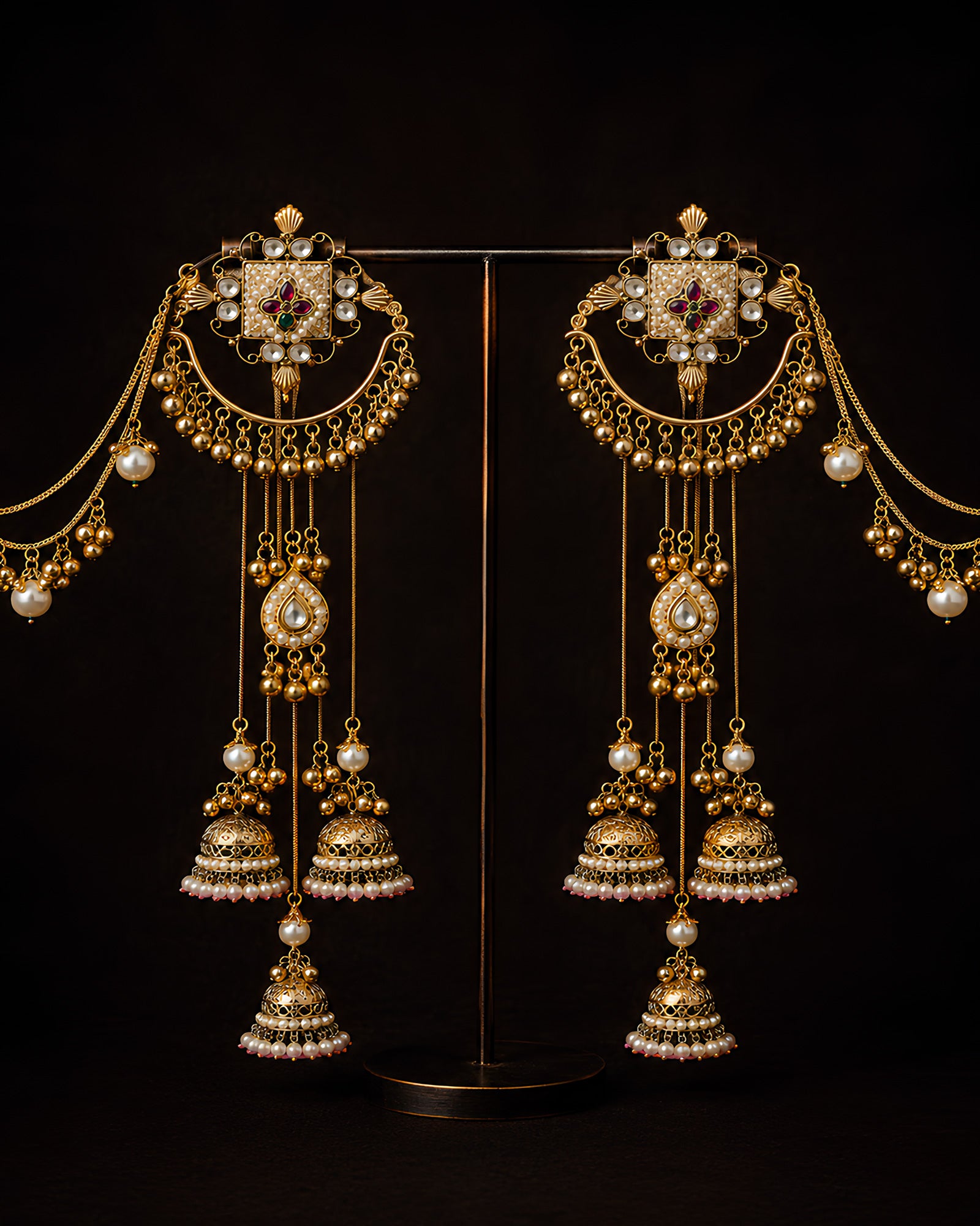 Polki Square Medallion & Cascading Chain Sahare Earrings