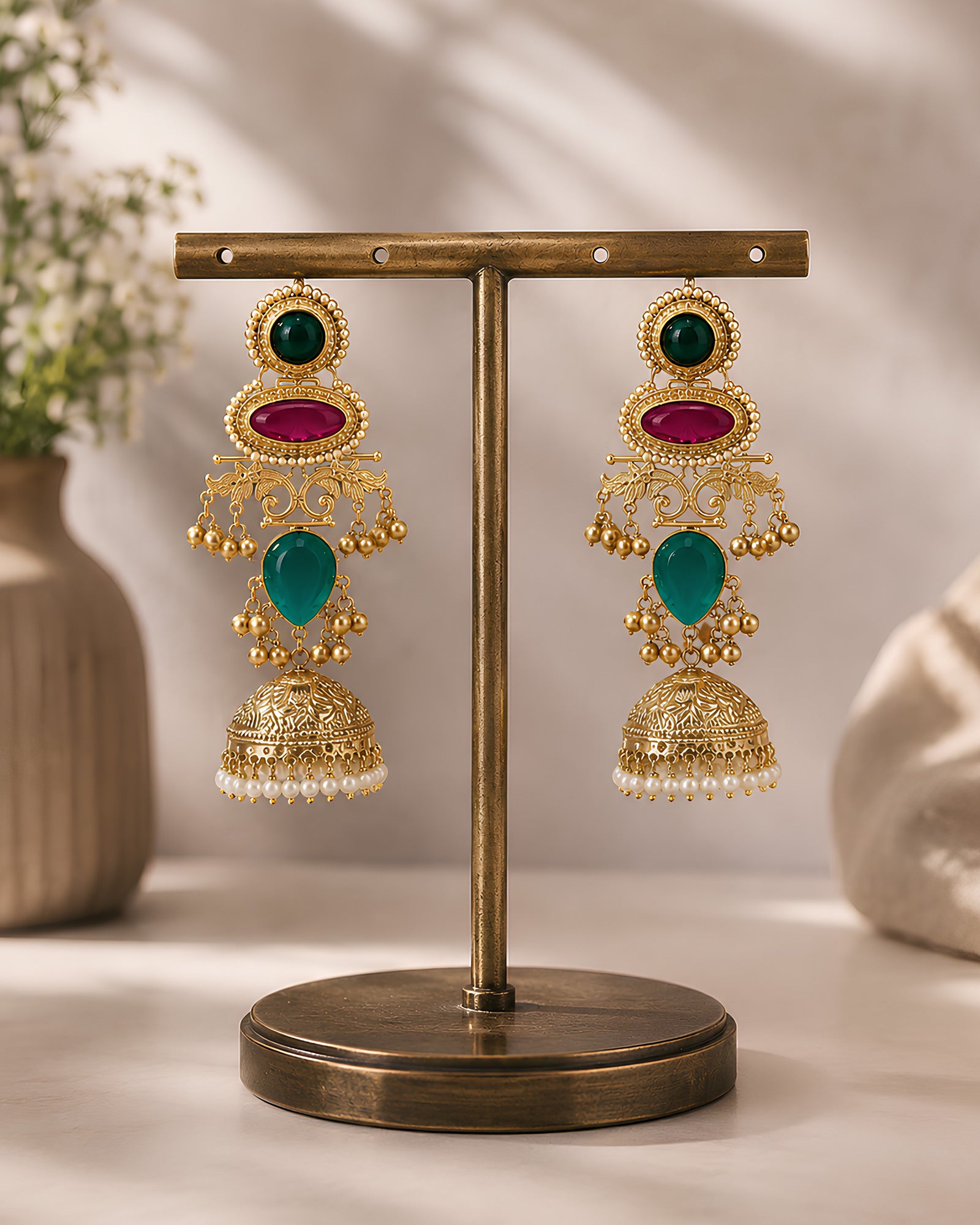 Polychromatic Floral Jhumka Drop Earrings