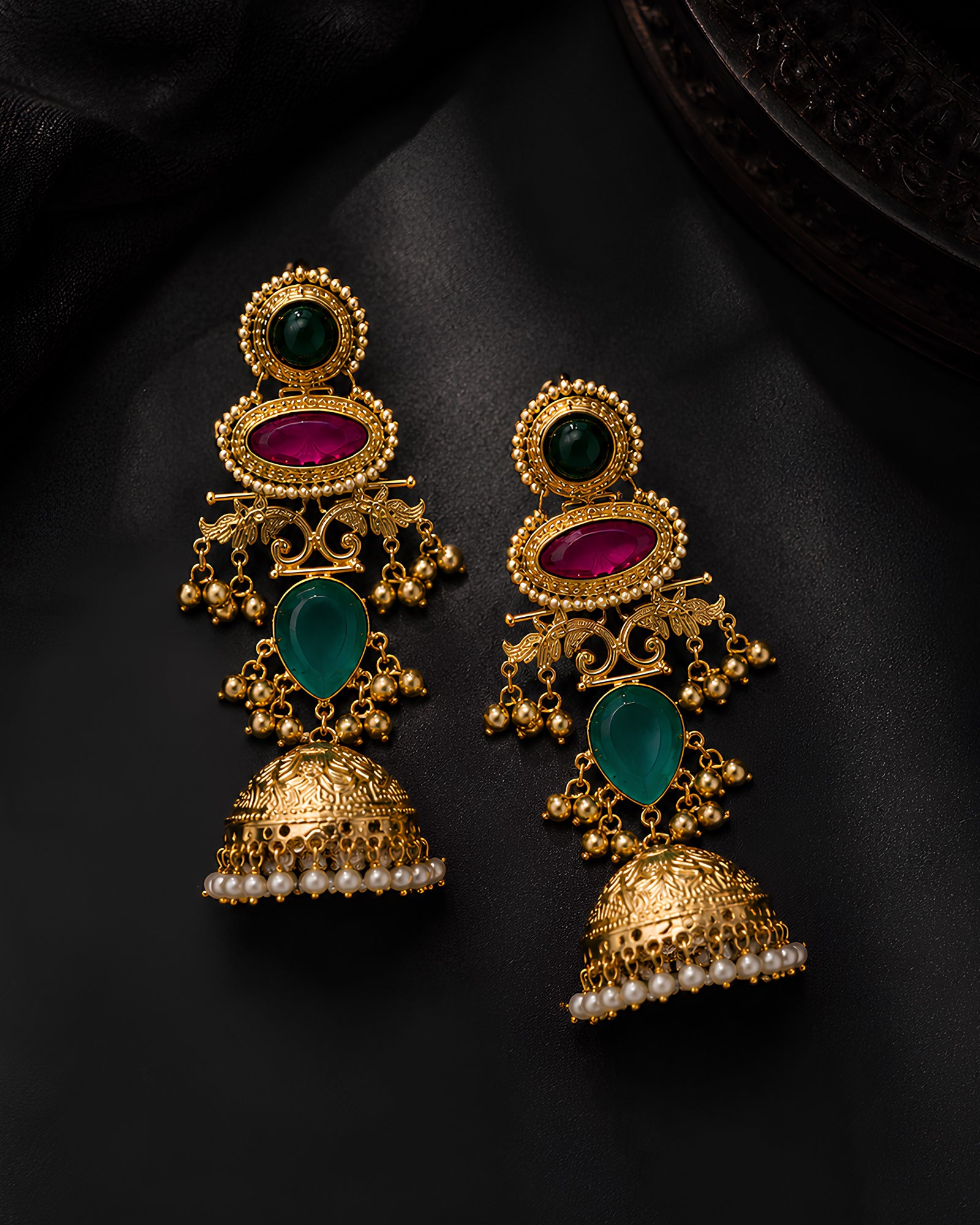 Polychromatic Floral Jhumka Drop Earrings