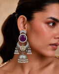 Purple Stone & Multi-Jhumka Oxidized Earrings