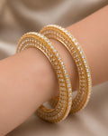 Radiant Square-Cut Stone Gold-Tone Bangles