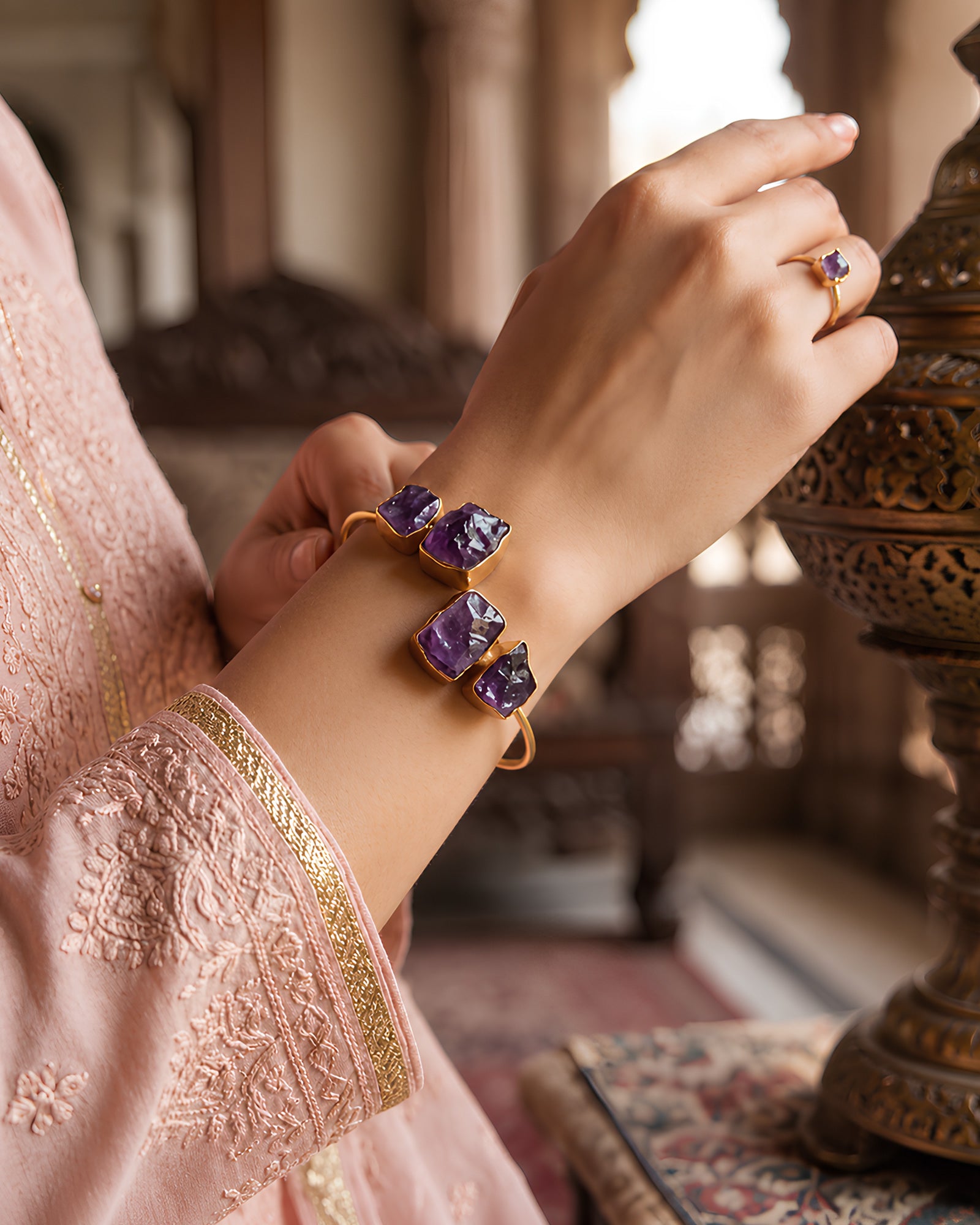 Raw Amethyst Minimalist Open Kada