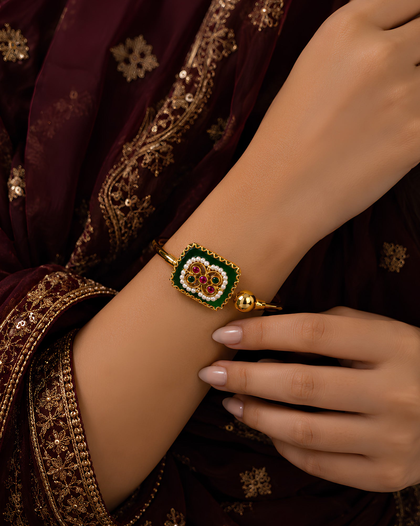 Rectangular Meenakari Pearl Kada