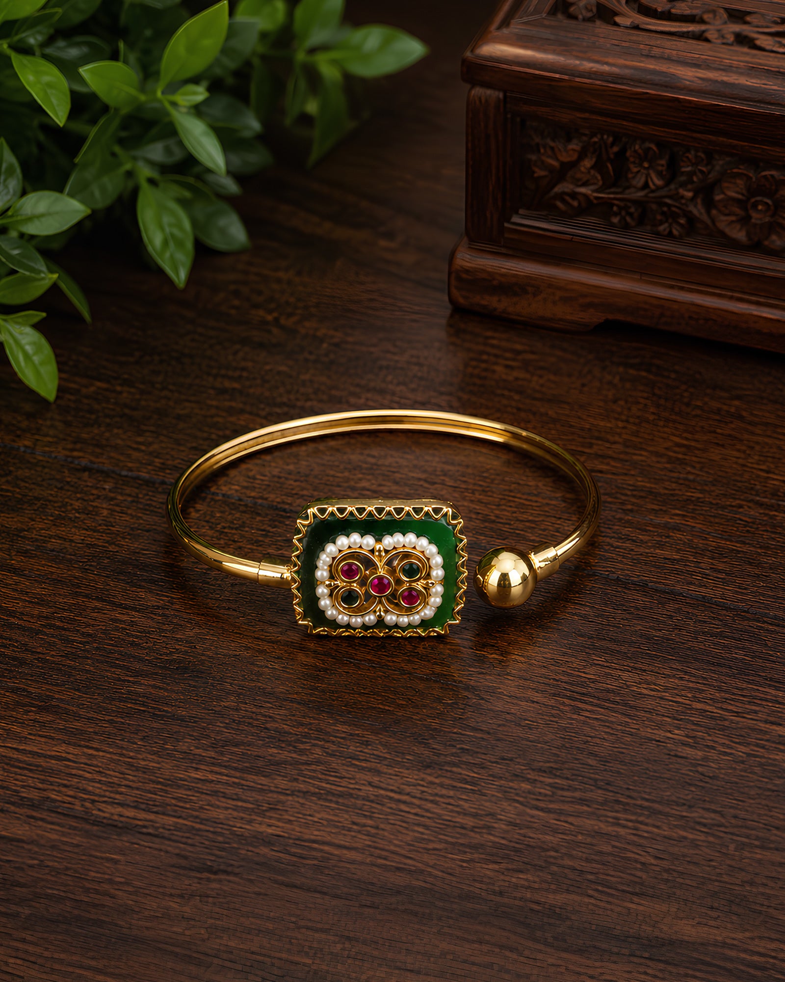 Rectangular Meenakari Pearl Kada