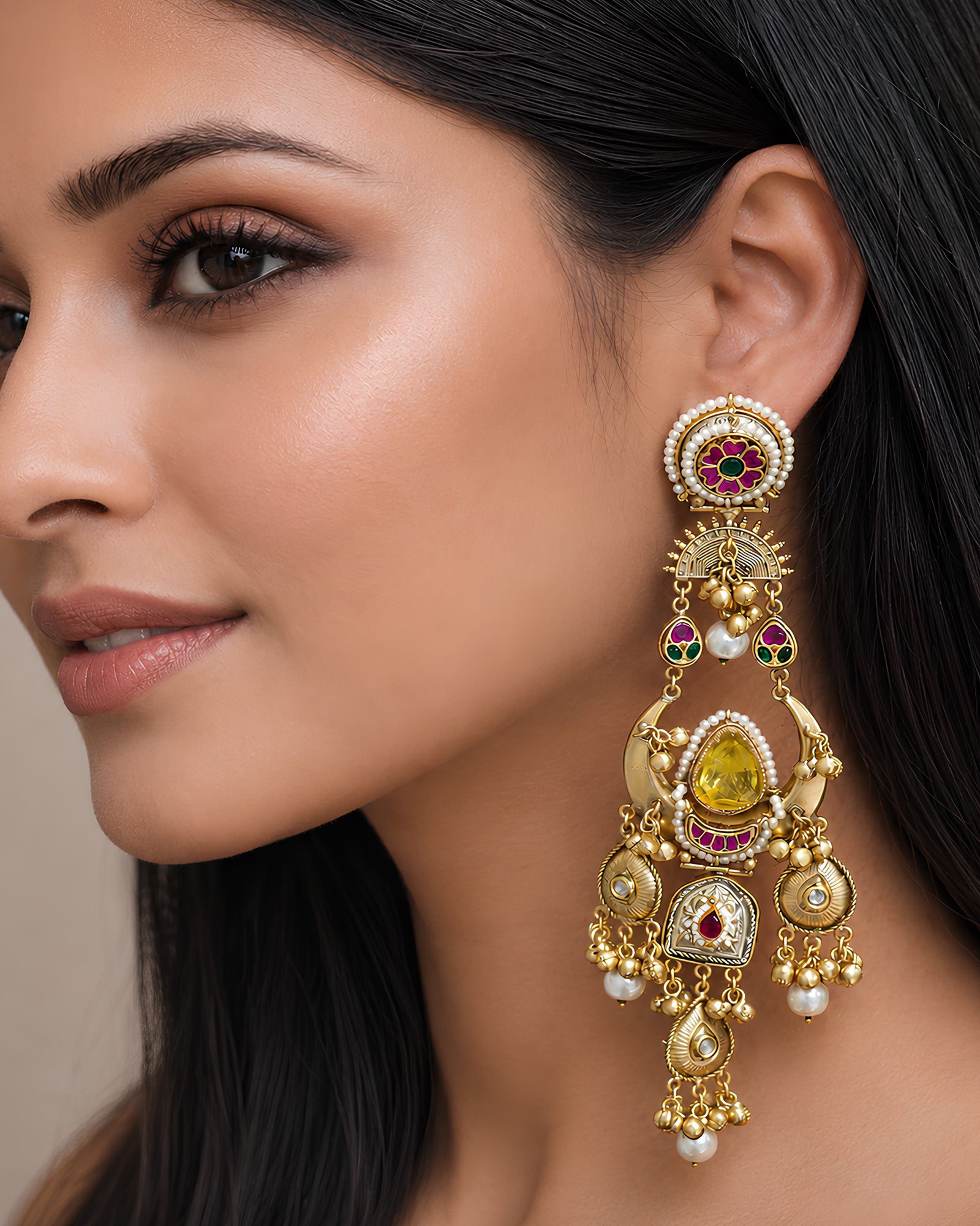 Regal Citrine & Gemstone Cascading Statement Earrings