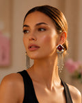 Regal Crimson Rhombus Cascading Chain Earrings
