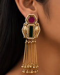 Regal Emerald-Green & Ruby Stone Cascading Earrings
