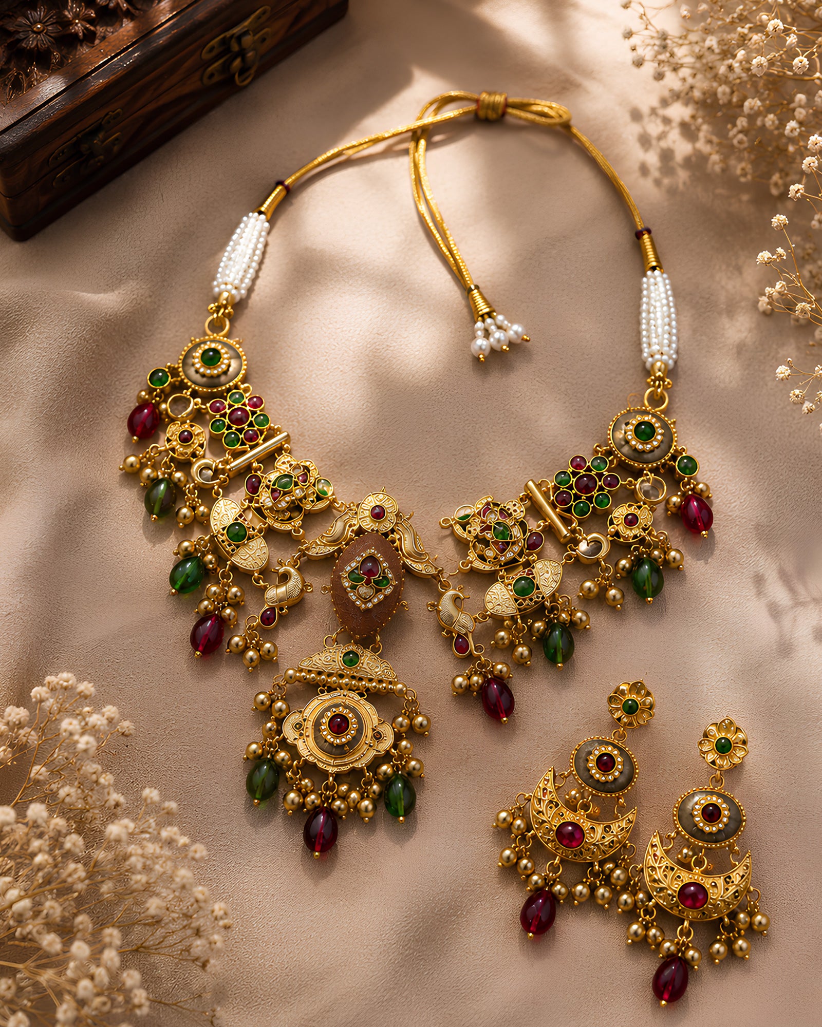 Regal Enamel & Pearl Statement Necklace Set