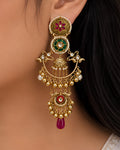 Regal Floral & Gemstone Cascading Chandbali Earrings