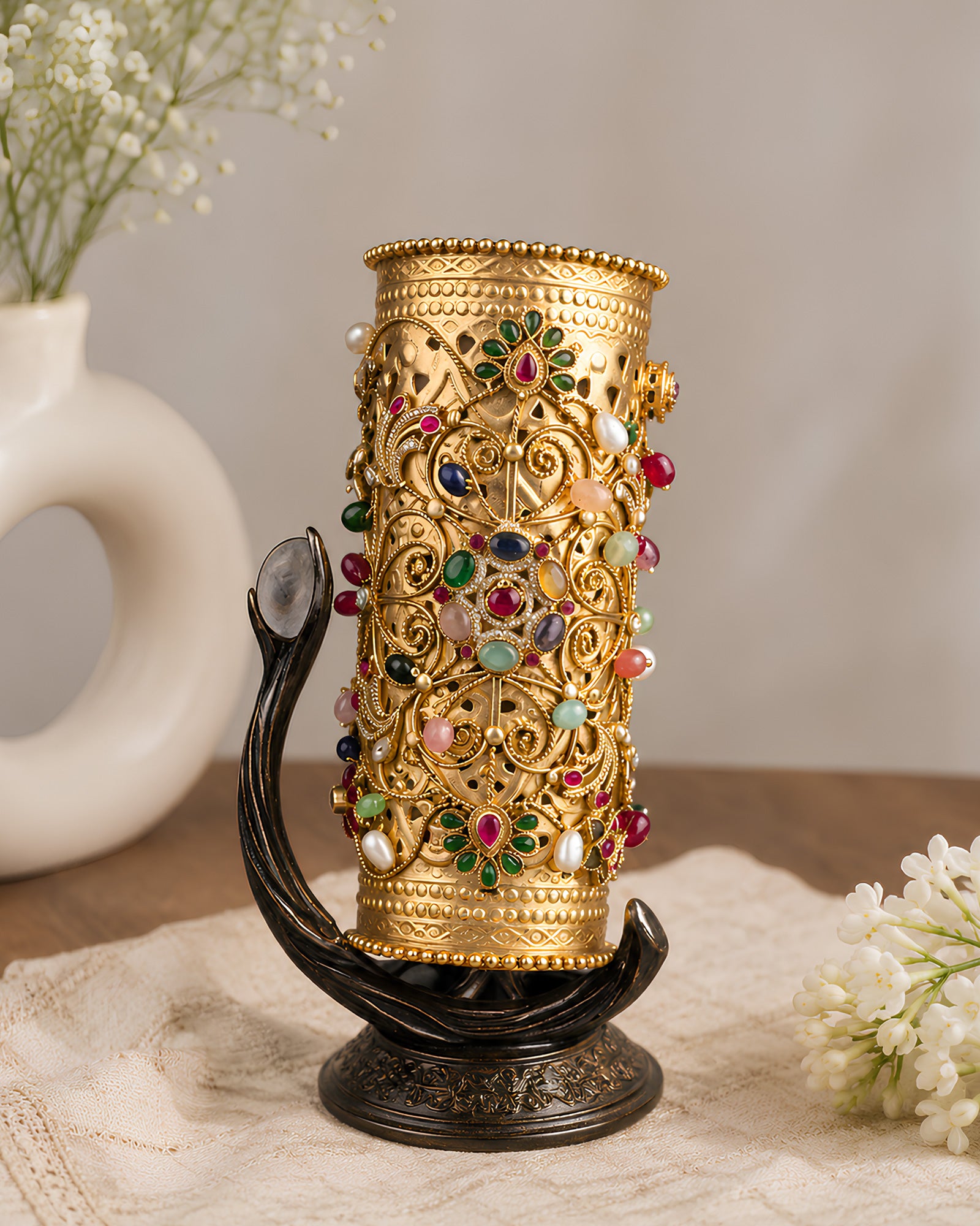 Regal Multi-Gemstone Filigree Statement Kada