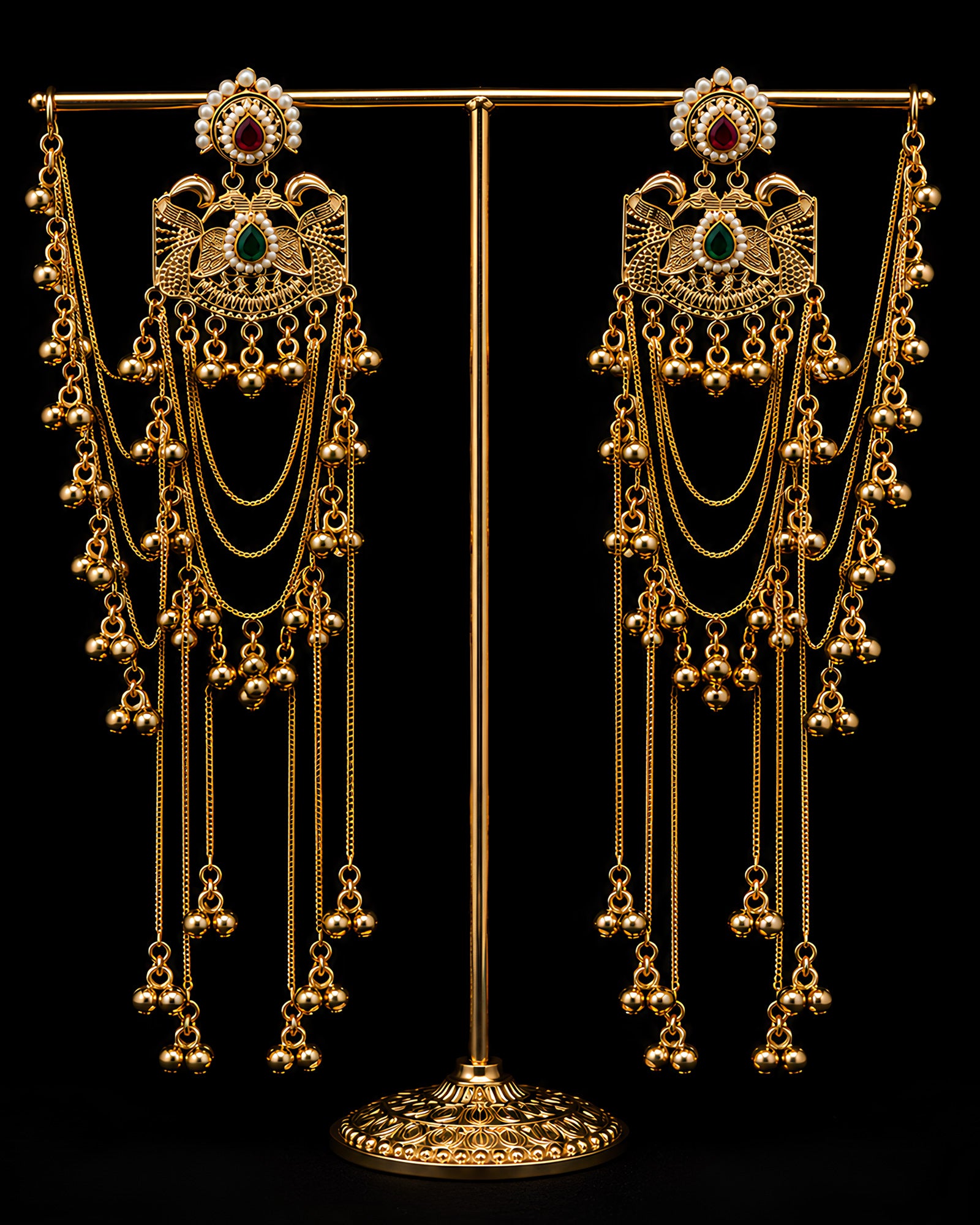 Regal Peacock Motif & Cascading Sahare Earrings