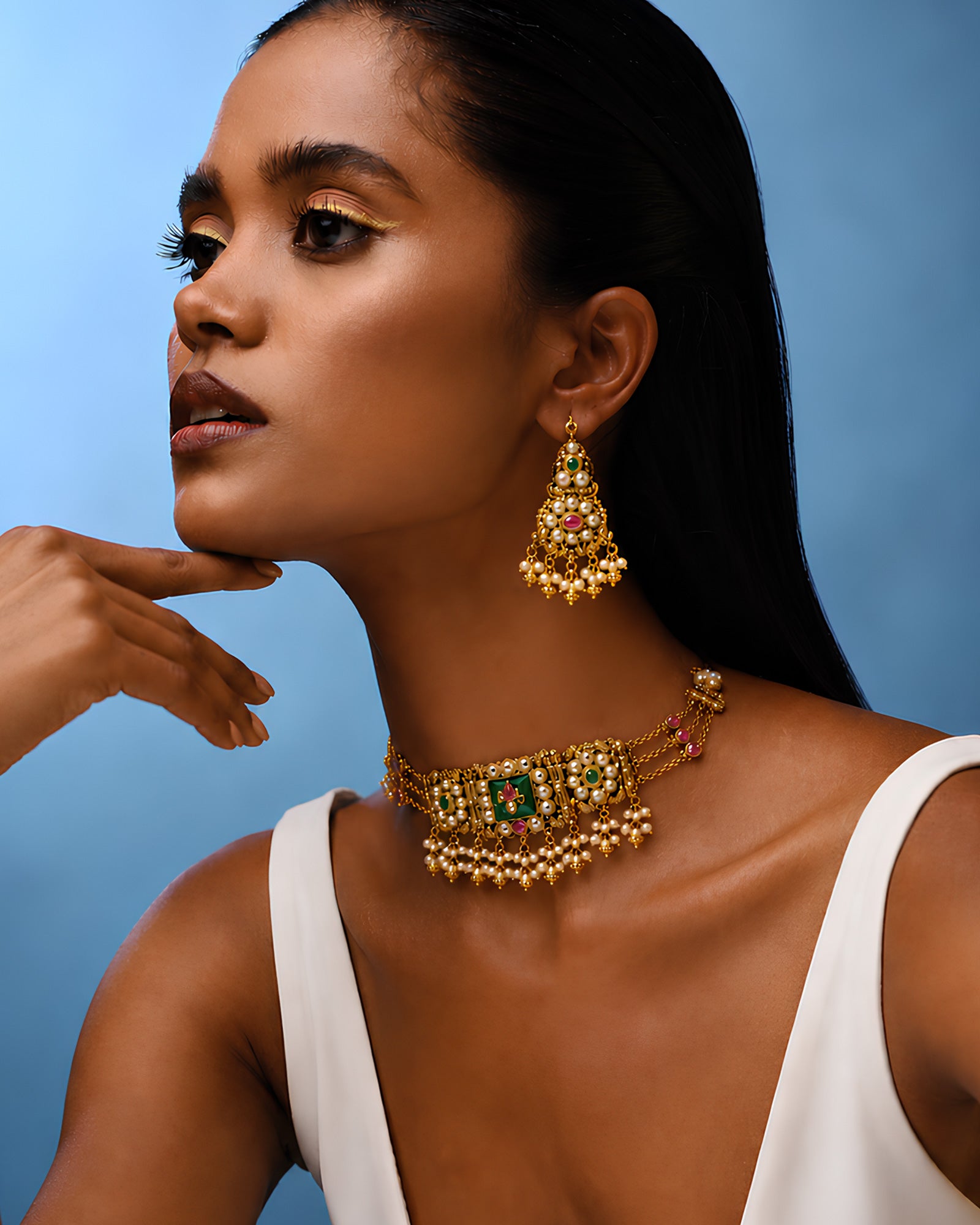 Regal Pearl & Gemstone Embellished Choker Set