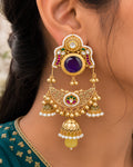 Regal Purple Stone & Pearl Jhumka Earrings