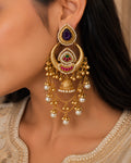 Royal Amethyst Crescent & Cascading Pearl Earrings