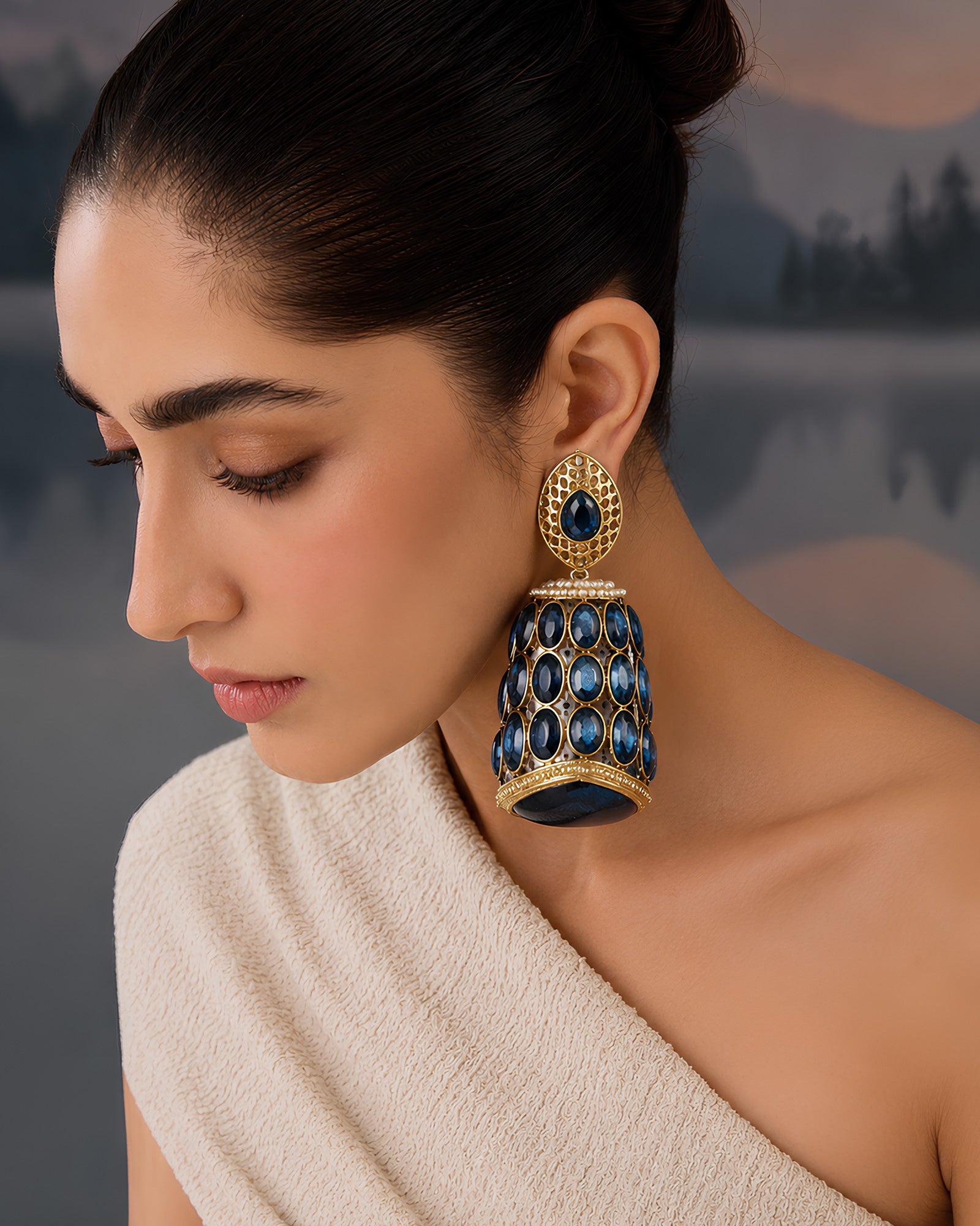 Royal Blue Stone Embellished Jhumkas