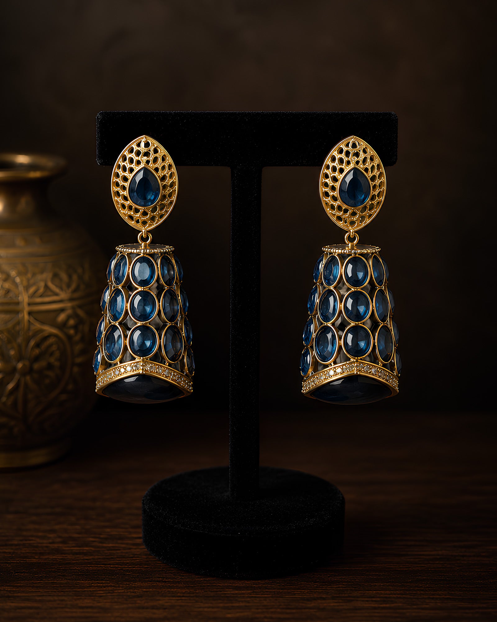 Royal Blue Stone Embellished Jhumkas