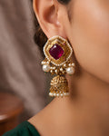 Royal Crimson Gemstone Jhumka Earrings