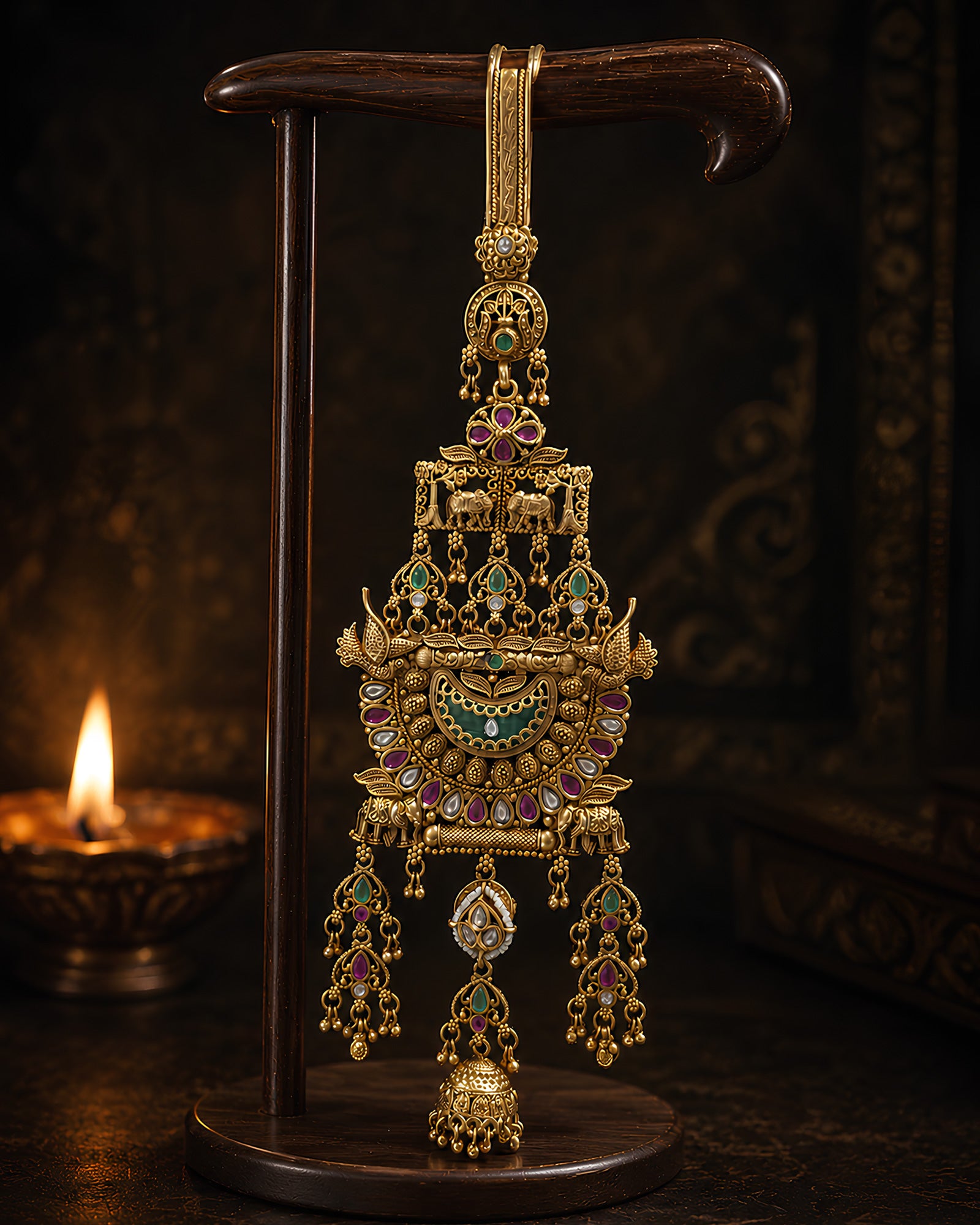 Royal Elephant & Meenakari Gold-Plated Judapin