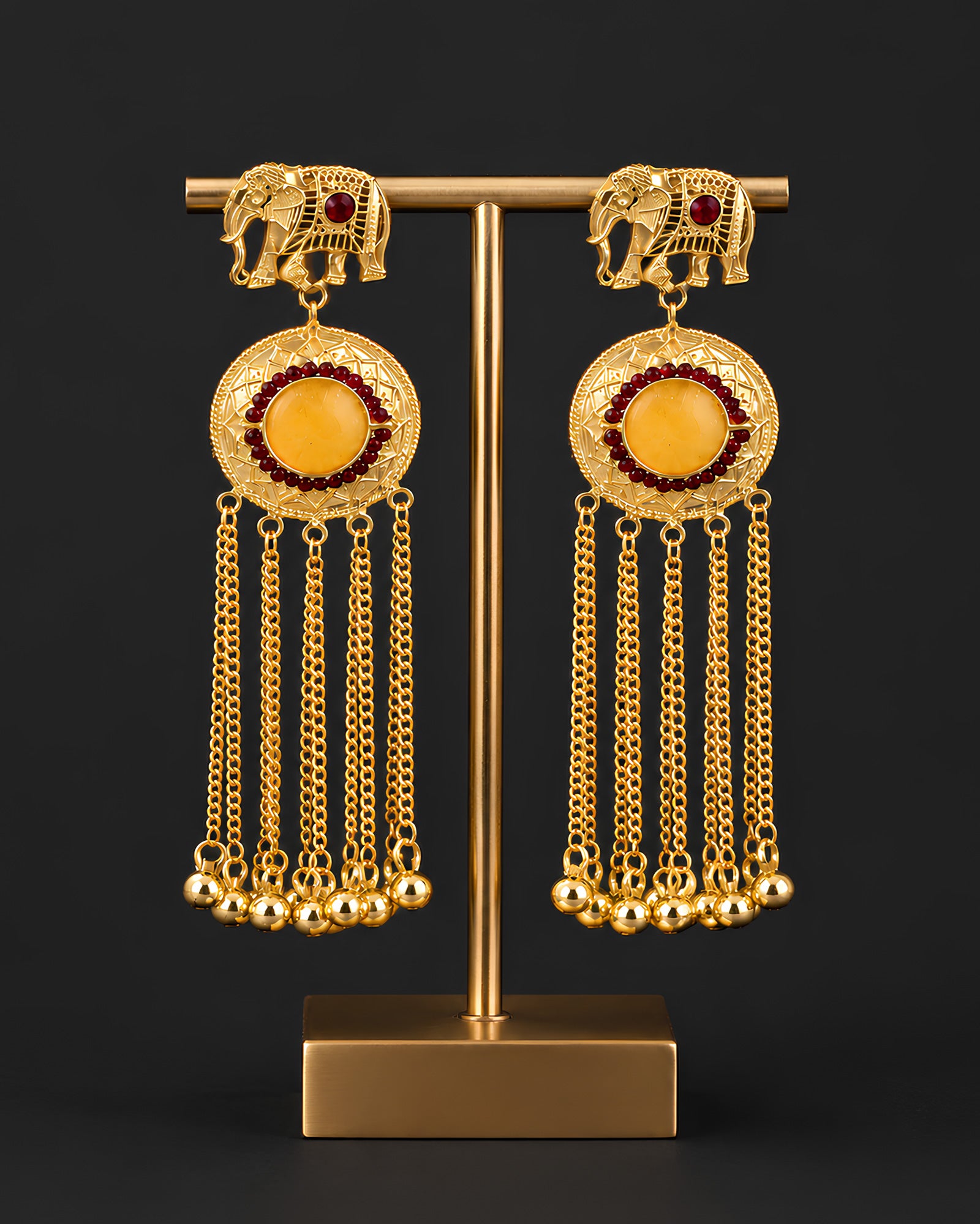 Royal Elephant Medallion & Chain Drop Earrings